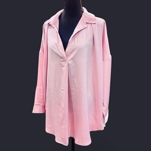 Eesome Pink Satin Long Sleeve Oversized Tunic Blouse Medium NEW